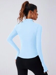 Gameset SHEIN Sport 女士纯色前拉链长袖修身休闲运动夹克 - 淺藍色 - 查看 2