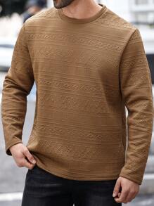 Manfinity Homme T-shirt simple à col rond à manches longues de couleur unie pour homme en grande taille, pour un port quotidien décontracté