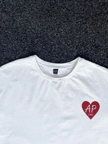 Manfinity VCAY Men's Loose Heart Print Crew Neck Short Sleeve T-Shirt Set, Suitable For Summer