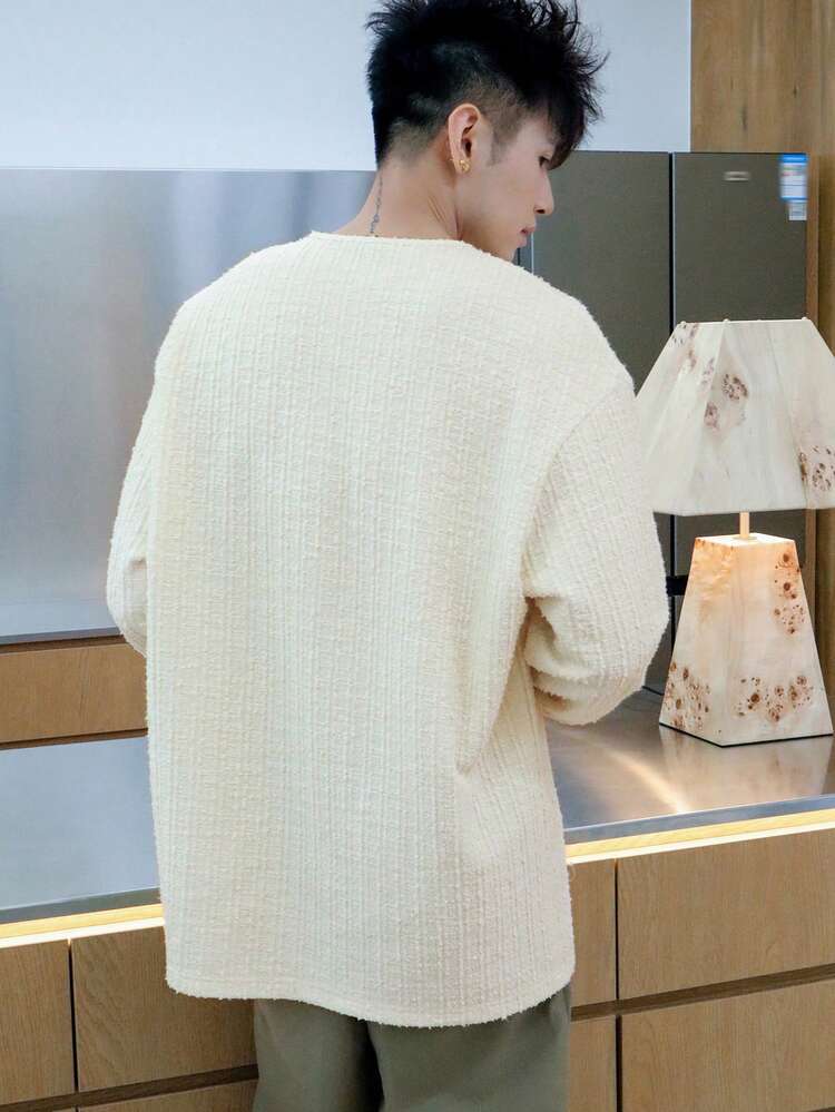 Men's Solid Color V Neck Long Sleeve Casual T-Shirt