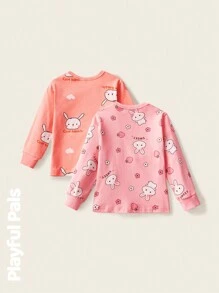 SHEIN 1 Pc Young Girls Sweatshirts Rabbit Fun Cartoon Print Cute/Vintage/Casual/ Spring/Summer - Multicolor - View 2