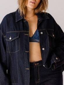 Aralina Chaqueta vaquera clásica casual con botones, talla grande