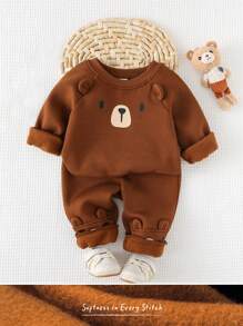 Cozy Pixies 2 pezzi Set neonato con felpa con cappuccio manica lunga con stampa orsetto cartoni animati e pantaloni con vita elastica e caviglie