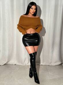 VaVaBold Women's Knitted Double Sided Slimming Top, Off Shoulder Sweater, Autumn New Year Sexy Club Festival Party Set Multi Form Wearing Method, Two Wear Function, V-Neck Woolen Top, One Collar Woolen Top, Shoulder Drop, Loose, Simple Woolen Top, Elegant Sexy Top, Navel Leakage Top