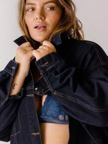 Aralina Chaqueta vaquera clásica casual con botones, talla grande