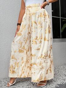 SHEIN VCAY Pantalones de mujer de talla grande con estampado metálico para citas románticas del Día de San Valentín con motivos de abrazos, besos, sonrisas y mariposas. Ropa de primavera y de resort para mujer.