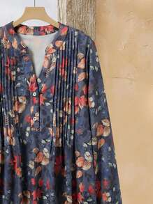 Rusticease Camisa informal de manga larga con botones frontales y estampado completo para mujer