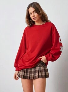 SHEIN EZwear Vestido sudadera moda de dopamina con estampado de letra de hombros caídos