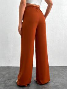 SHEIN Tall Tall Women's Stylish Solid Color High Waist Straight Pant With Button And Zipper Details - Burnt Orange - View 2