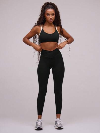 Musera Sport Figurformende Leggings mit Überschneidung an der Taille, geeignet für Workout, Gym, Laufen, Fitness, Yoga, Pilates und den täglichen Lässig-Einsatz