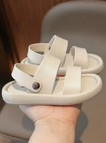 1 双幼儿女孩米色休闲一脚蹬沙滩拖鞋，舒适百搭凉鞋，带后跟带 - 米色 - 查看 5