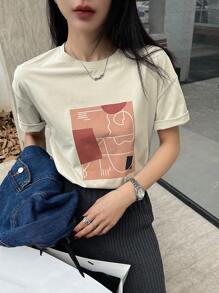 DAZY Wiosenna przerwa Nowy luźny swobodny nadruk damski T-shirt śliczne topy
