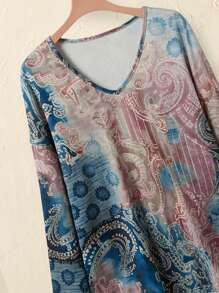 EMERY ROSE Women's Autumn V-Neck Tie Dye Vintage Loose Batwing Long Sleeve T-Shirt