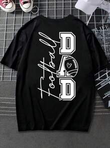 Manfinity 1pc Men's Casual Funny Football & Slogan Print Drop Shoulder Short Sleeve T-Shirt - Black - View 4