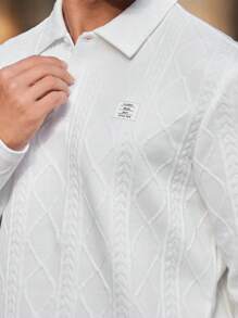 Manfinity Homme Men's Casual Solid Color Textured Long Sleeve Polo Shirt & Pants Set, Autumn