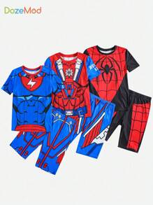 SHEIN Leap Crew Bộ sáu món đồ ngủ dệt kim in họa tiết thoải mái và mềm mại vừa vặn cho bé trai tuổi mới lớn mùa hè - Nhiều màu - Xem 1