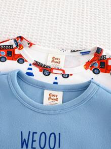 Cozy Pixies Young Boy Snug Fit Pajamas Set - Car Graphic Soft Knit Crew Neck Long Sleeve Top And Elastic Waist Long Pants, Cozy Lounge/Casual/Sleepwear 2 Pieces Outfit