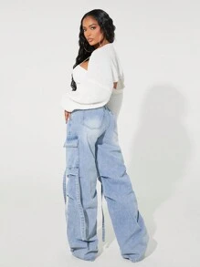 SHEIN SXY Jeans casuales con bolsillos, cierre con botones y cordón para mujer