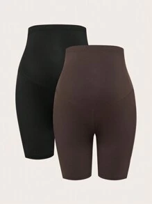 SHEIN Maternity Solid Color Pocket Casual Leggings, For Daily Wear