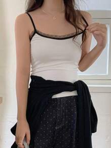 DAZY Women Casual Contrast Color Round Neck Camisole Summer - White - View 1