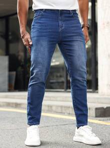 Manfinity Homme Men's Simple Front Button Pocket Casual Denim Jeans, Daily Wear - Blue - View 8