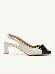 CUCCOO CHICEST Women's Autumn/Winter New Camellia Flower Colorblock Square Toe Chunky Heel Mid-Heel Elegant Sweet Retro White/Black Patent Leather/Faux Leather High Heel Pumps, Suitable For Formal, Date, Party, Office Wear