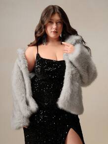 Anewsta Veste ample élégante à col bouffant et manches longues, pour l'automne/l'hiver, grande taille