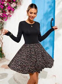 SHEIN VCAY Figurbetontes Mini-Kleid für Frauen mit Rundhalsausschnitt, Nadel-gewebter Ziernaht und Langarm