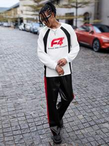 PAVTROS Sudadera casual de cuello redondo de manga larga con bloques de color Manfinity Streetrush para hombre, sudadera deportiva con mangas raglán de estilo universitario atlético para exteriores, estilo motociclista de ocio activo - Multicolor - Ver 8