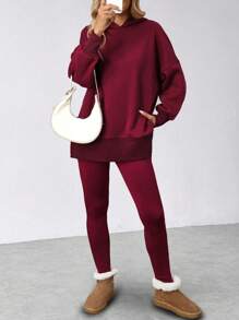 INAWLY Set de 2 piezas de sudadera con capucha y pantalones de unicolor casual para mujer, para otoño