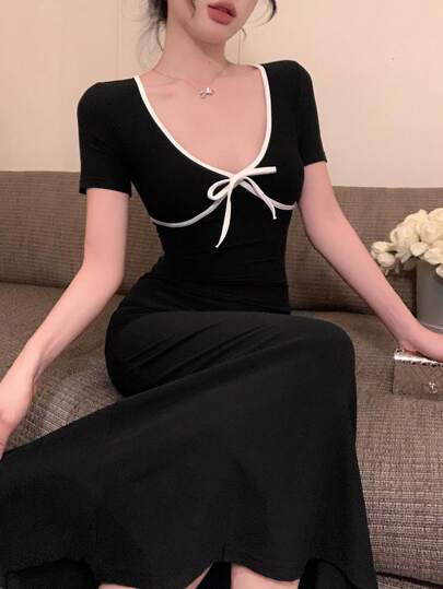 DAZY Spring/Summer New Design Color Block Splicing Dress For Women, Suitable For Night Out Prom Dress Sundress,Casual Women Dresses