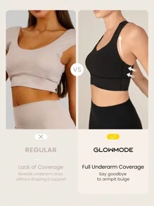 GLOWMODE FeatherFit™-Sculpt Full Coverage Side Support Wide Strap Crossover Sports Bra Light Support Low Impact Yoga Pilates Daily - Black - View 3