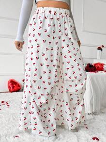 Calvaya Plus Size Women Cherry Print Loose Wide Leg Pants,Valentine Fall Cloth For Women - Red and White - View 6