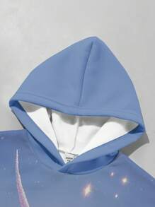 Sparklyn Tween Girls Hooded Sweatshirt 3D Cute Unicorn Blue Pink Gradient Sky & Rhinestone Faux Pearl Casual Digital Allover Print Comfortable Autumn/Winter - Multicolor - View 3