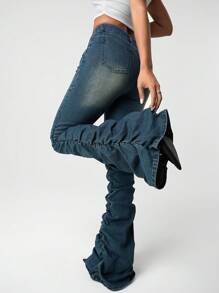 SHEIN ICON Quần Jeans Denim Co Giãn Lưng Thấp Đơn Giản Thường Ngày Y2K Cho Nữ Quần Jeans Rách Cạp Thấp Cho Nữ Quần Jeans Rách Cạp Thấp Cho Nữ - Rửa tối - Xem 6