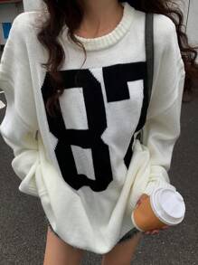 DAZY 女士数码提花针织毛衣，休闲日常服装，秋装 - 白色 - 查看 2