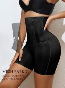 1pc Women's Solid Color High Waist Slim Fit Body Shaping Pants - Black - View 7