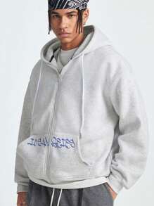 Manfinity VCAY Sudadera con capucha de punto holgada con estampado de letras para hombre, para otoño e invierno - Gris - Ver 4