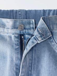 SHEIN Explorewe Retro American Street Black & White Stripe Patchwork Loose Comfortable Casual Wide Leg Jeans For Teen Girls