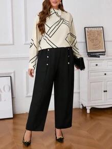 SHEIN Clasi 2pcs/Set Women Plus Size Floral Print Shirt And Straight Pants Suit