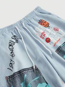 ROMWE MEN Street Life Pantalón deportivo suelto de efecto denim para hombres en otoño/invierno