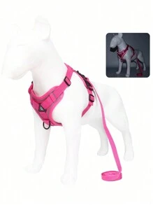 1 件套反光宠物背带牵引绳可调节防逃脱柔软网眼背心适用于狗猫小型犬四季散步装备 - 粉色 - 查看 4