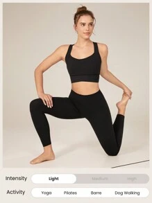 GLOWMODE FeatherFit™-Sculpt Full Coverage Side Support Wide Strap Crossover Sports Bra Light Support Low Impact Yoga Pilates Daily - Black - View 6