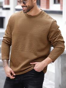 Manfinity Homme T-shirt simple à col rond à manches longues de couleur unie pour homme en grande taille, pour un port quotidien décontracté