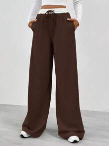 SHEIN Tall Women's Contrast Color Waist Wide Leg Pants
