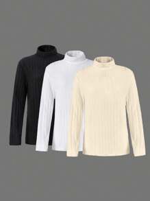 SHEIN 3pcs/Set Casual Basic Slim-Fit Turtleneck Knit T-Shirts