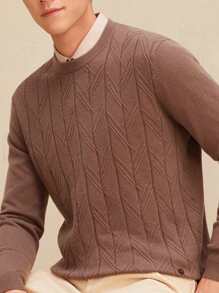 Manfinity Homme Men's Solid Color Crew Neck Casual Pullover Sweater - Camel - View 1