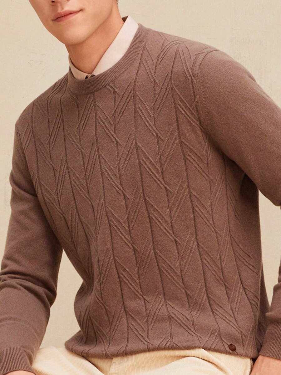 Manfinity Homme Men's Solid Color Crew Neck Casual Pullover Sweater - Camel - View 1
