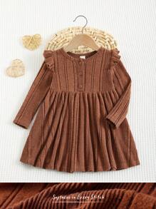 Cozy Pixies 1buc rochie pentru fetiță, culoare uni, cu gât rotund, cu volană, cu talie