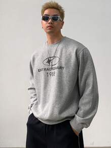 DAZY Men's Printed Pattern Grey Casual Pullover Sweatshirt Fall, Winter - Grey - View 3